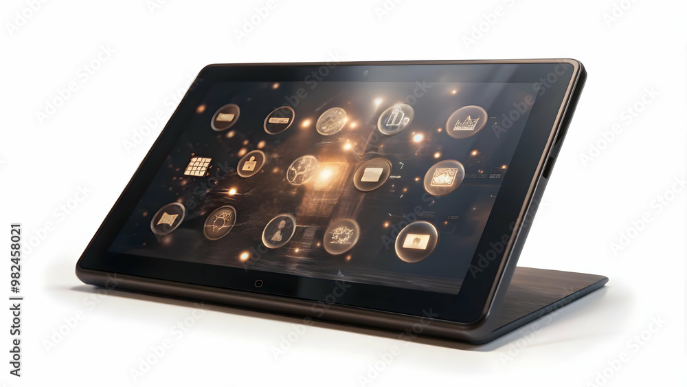 3D Holographic Tablet with Floating Payment Icons - Vibrant Digital Finance Concept on Glossy White Background for Modern Marketing 3D Holographic Tablet with Floating Payment Icons - Vibrant Digital Finance Concept on Glossy White Background for Modern Marketing