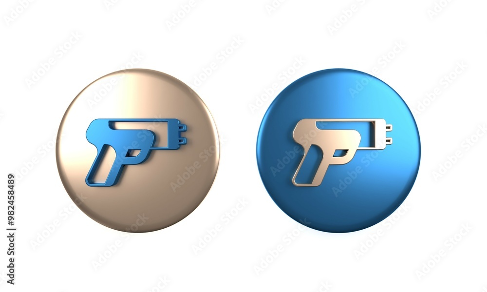 Colorful Police electric shocker icon isolated on white background. Shocker for protection. Taser is an electric weapon. Circle button. 3D render illustration