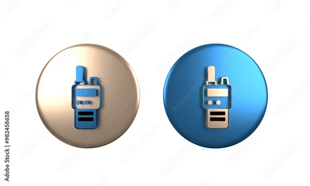 Colorful Walkie talkie icon isolated on white background. Portable radio transmitter icon. Radio transceiver sign. Circle button. 3D render illustration Colorful Walkie talkie icon isolated on white background. Portable radio transmitter icon. Radio transceiver sign. Circle button. 3D render illustration