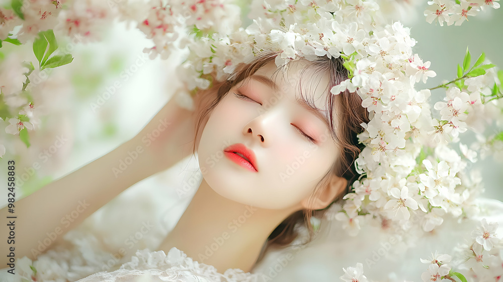 Beautiful Woman Surrounded by Cherry Blossoms Beautiful Woman Surrounded by Cherry Blossoms