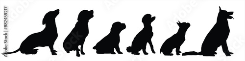 Collection of vector silhouette of dog sitting on white background. Symbol of animal. Perfect for Logo, Design.