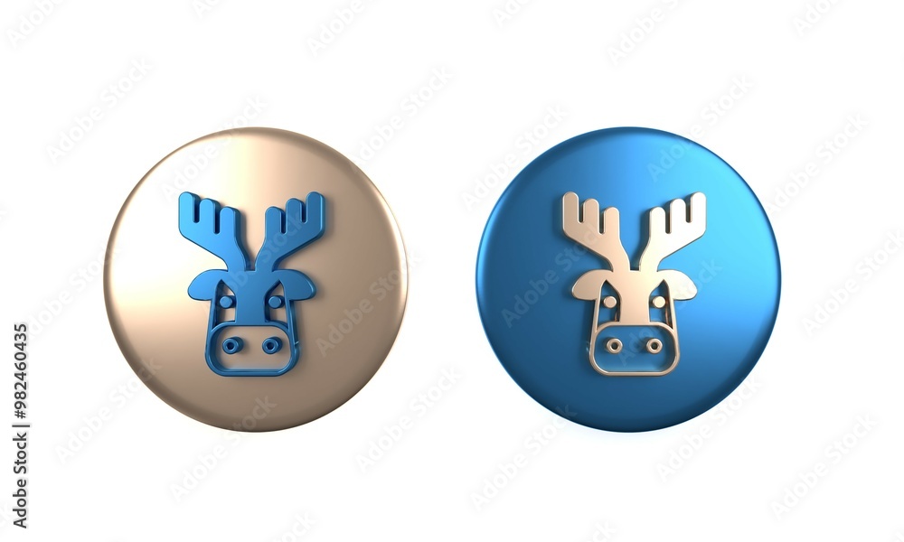 Obraz premium Colorful Deer head with antlers icon isolated on white background. Circle button. 3D render illustration