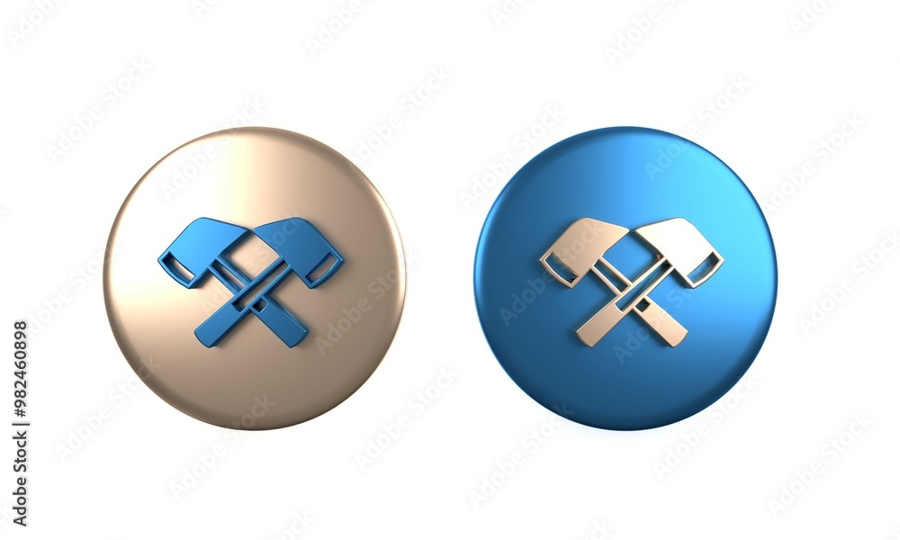 Obraz premium Colorful Firefighter axe icon isolated on white background. Fire axe. Circle button. 3D render illustration