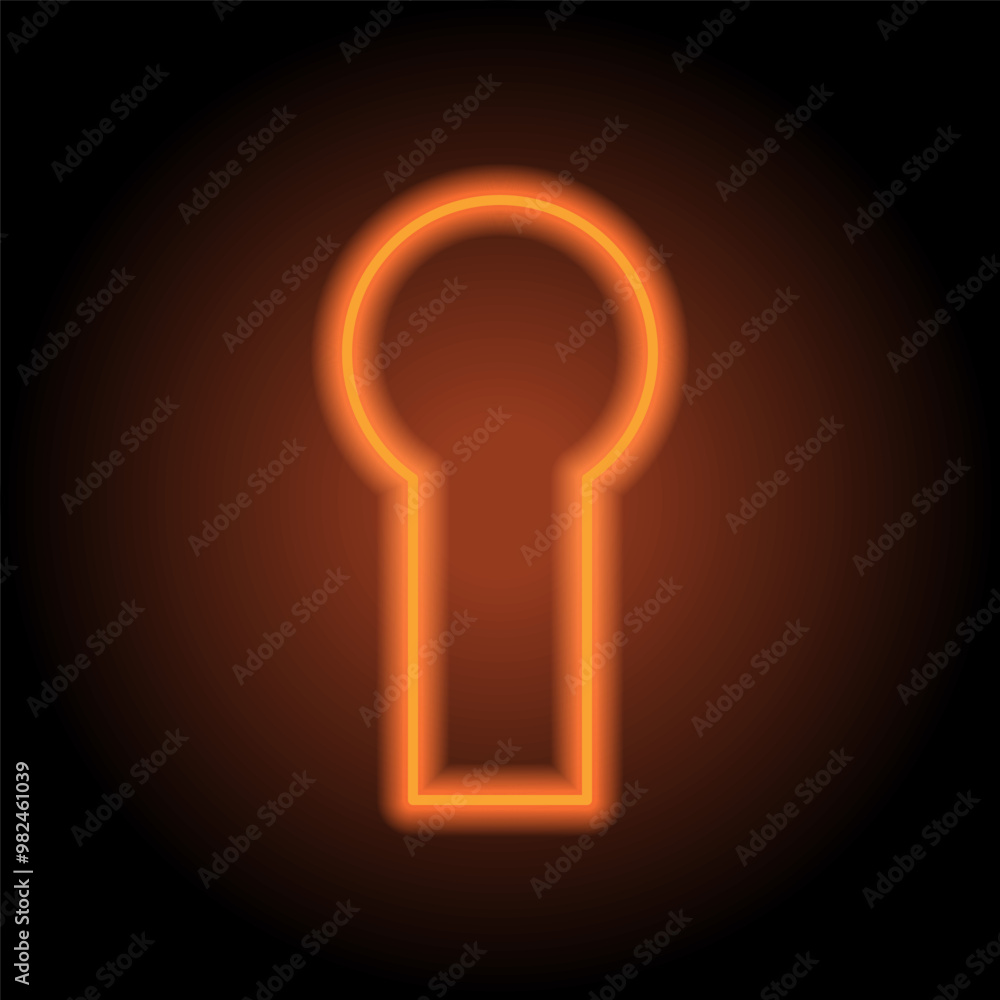 Keyhole simple icon, vector. Flat design. Orange neon on black background Keyhole simple icon, vector. Flat design. Orange neon on black background