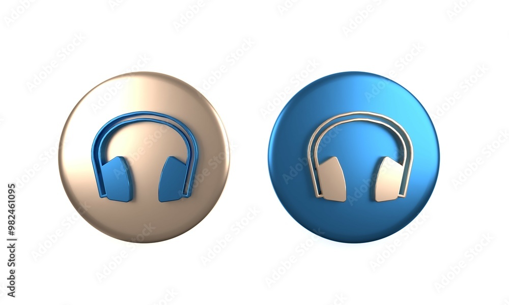 Fototapeta premium Colorful Noise canceling headphones icon isolated on white background. Headphones for ear protection from noise. Circle button. 3D render illustration