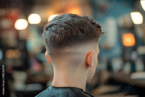 Fotografie Close-Up Of Freshly Trimmed Fade Haircut In A Modern Barber Shop