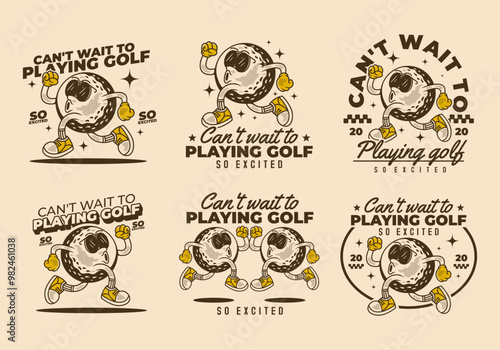 Cant't wait to playing golf. Retro character of golf ball in running pose