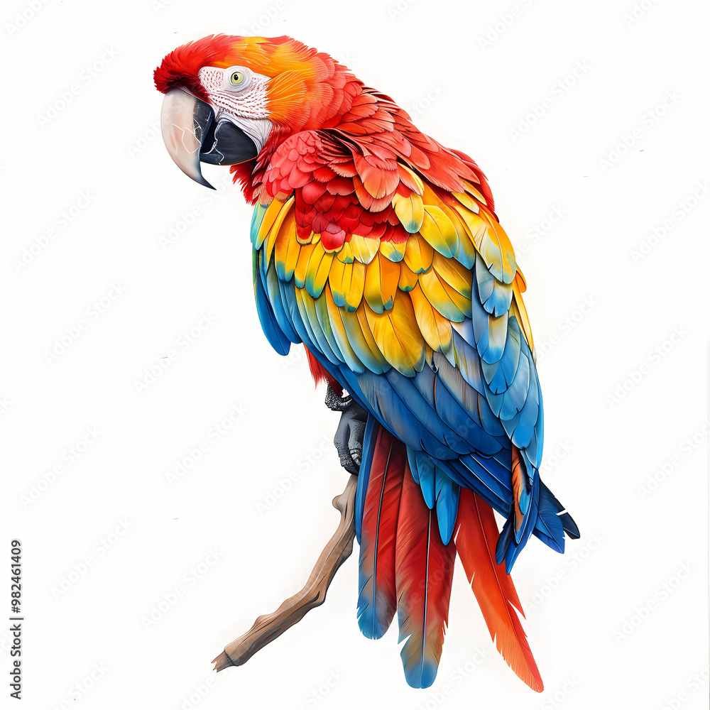 Obraz premium magnificent realistic Scarlet Macaw on white background