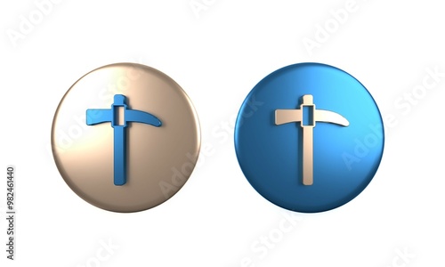 Colorful Pickaxe icon isolated on white background. Circle button. 3D render illustration