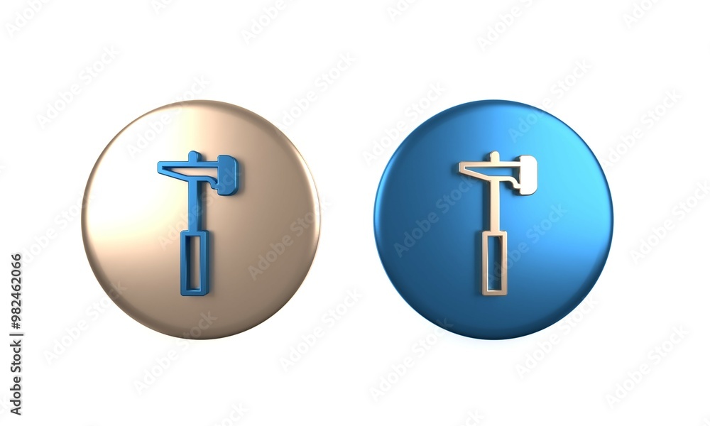 Colorful Hammer icon isolated on white background. Tool for repair. Circle button. 3D render illustration Colorful Hammer icon isolated on white background. Tool for repair. Circle button. 3D render illustration