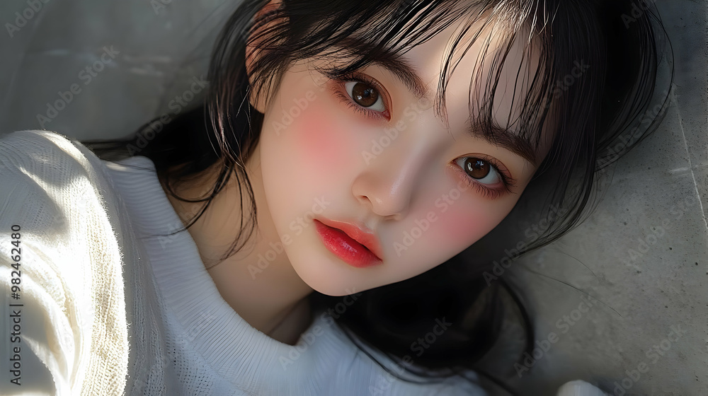 Cute Girl with Blush and Brown Eyes Cute Girl with Blush and Brown Eyes