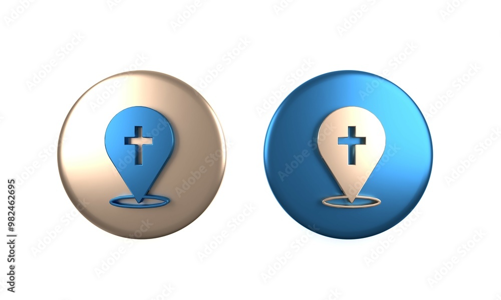 Colorful Map pin church building icon isolated on white background. Christian Church. Religion of church. Circle button. 3D render illustration Colorful Map pin church building icon isolated on white background. Christian Church. Religion of church. Circle button. 3D render illustration