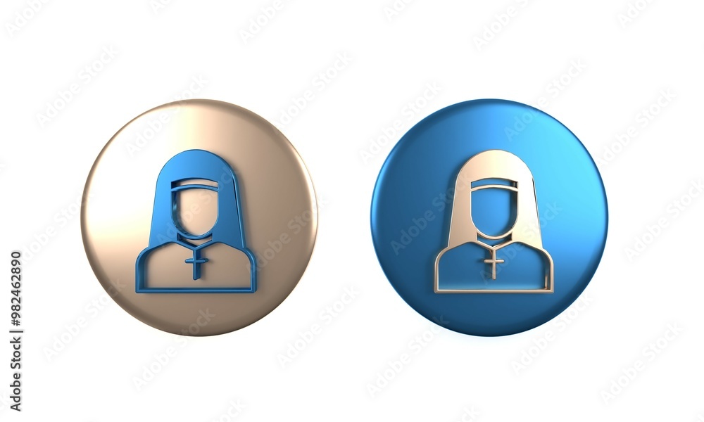 Colorful Nun icon isolated on white background. Sister of mercy. Circle button. 3D render illustration Colorful Nun icon isolated on white background. Sister of mercy. Circle button. 3D render illustration