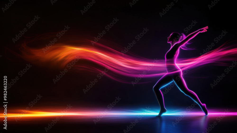 A dancer in midmotion with trails of neon colors following their movements, symbolizing the fluidity of imagination