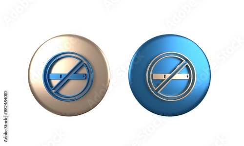 Colorful No smoking icon isolated on white background. Cigarette smoking prohibited sign. Circle button. 3D render illustration