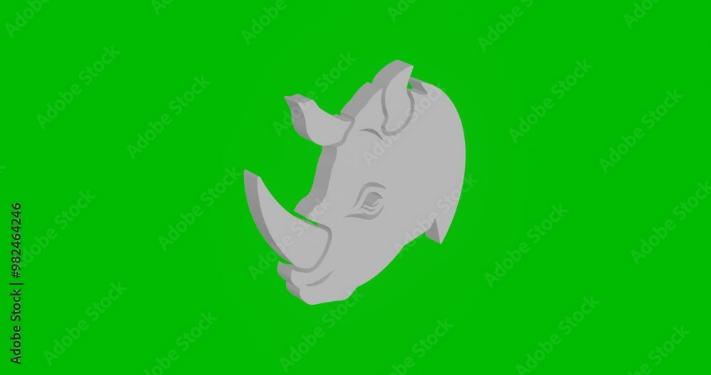 Animation of rotation of a white rhino head logo with shadow. Simple and complex rotation. Seamless looped 4k animation on green chroma key background Animation of rotation of a white rhino head logo with shadow. Simple and complex rotation. Seamless looped 4k animation on green chroma key background