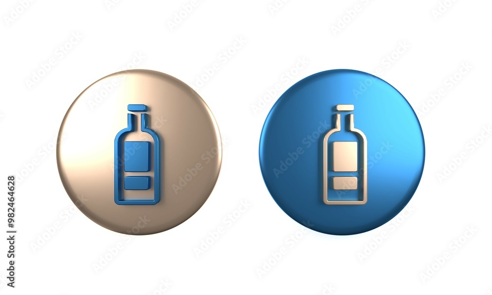 Colorful Glass bottle of vodka icon isolated on white background. Circle button. 3D render illustration Colorful Glass bottle of vodka icon isolated on white background. Circle button. 3D render illustration