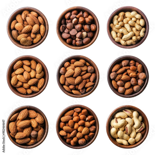 PNG Nuts in bowls on white background