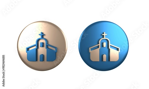 Colorful Church building icon isolated on white background. Christian Church. Religion of church. Circle button. 3D render illustration