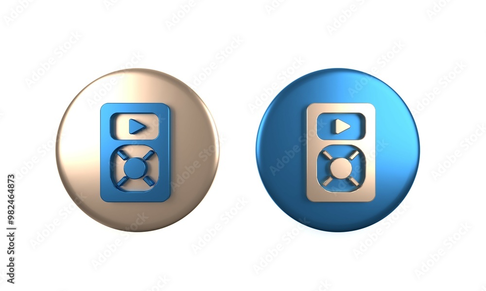 Colorful Music player icon isolated on white background. Portable music device. Circle button. 3D render illustration Colorful Music player icon isolated on white background. Portable music device. Circle button. 3D render illustration