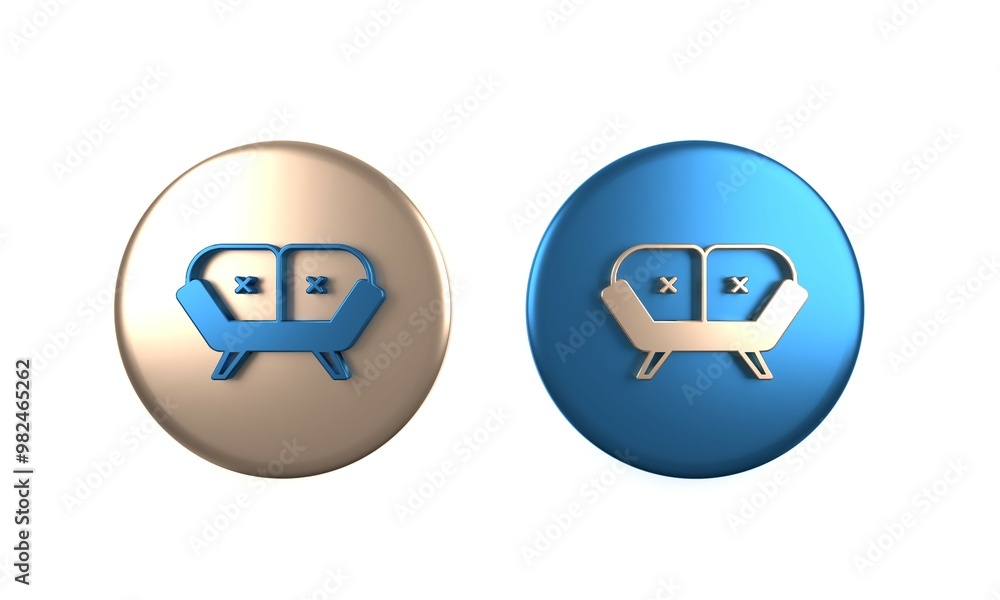 Colorful Sofa icon isolated on white background. Circle button. 3D render illustration Colorful Sofa icon isolated on white background. Circle button. 3D render illustration