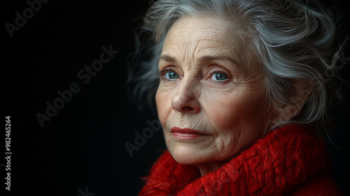 Elderly woman. Text space