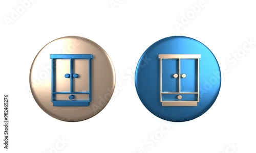 Colorful Wardrobe icon isolated on white background. Cupboard sign. Circle button. 3D render illustration