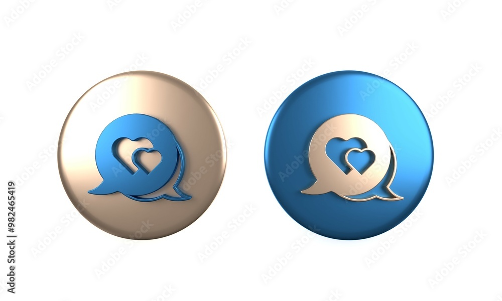 Obraz premium Colorful Heart in speech bubble icon isolated on white background. Happy Valentines day. Circle button. 3D render illustration