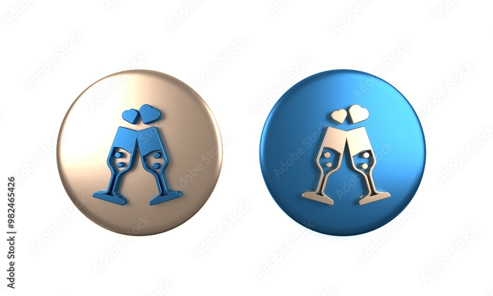 Colorful Glass of champagne icon isolated on white background. Happy Valentines day. Circle button. 3D render illustration Colorful Glass of champagne icon isolated on white background. Happy Valentines day. Circle button. 3D render illustration