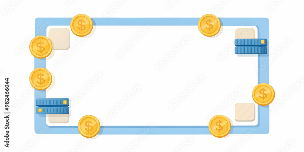 Flat Border Frame with Floating Credit Cards and Coins - Modern Finance Design for Spending and Financial Transactions in Simple Vector Illustration Flat Border Frame with Floating Credit Cards and Coins - Modern Finance Design for Spending and Financial Transactions in Simple Vector Illustration