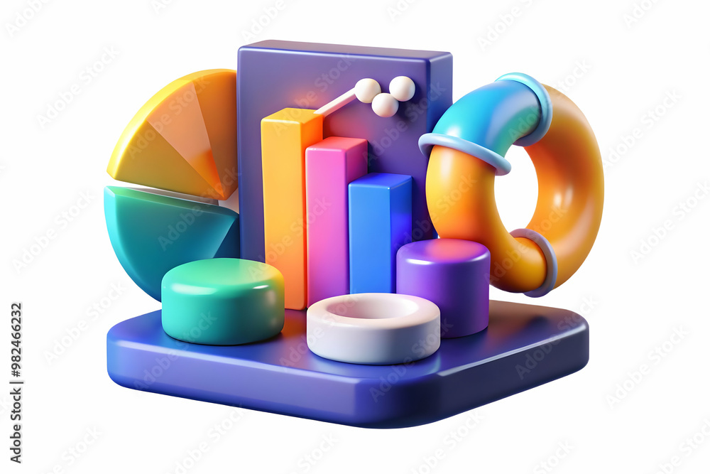 3D Glowing Abstract Art Icon Representing Business Analytics and Retail Insights for Marketing Advertisements on a White Background 3D Glowing Abstract Art Icon Representing Business Analytics and Retail Insights for Marketing Advertisements on a White Background