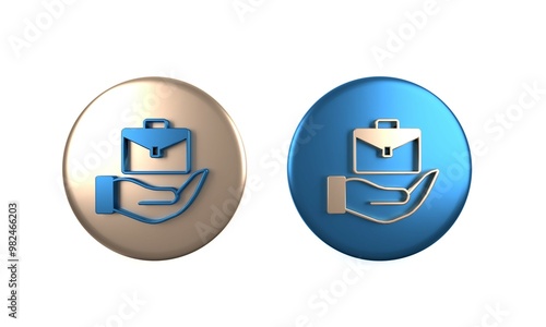 Free Download Colorful Hand holding briefcase icon isolated on white background. Insurance concept. Security, safety, protection, protect concept. Circle button. 3D render illustration - GFXLoad