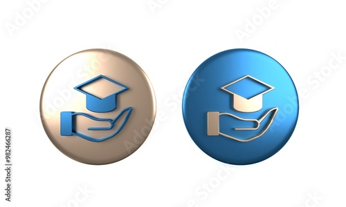 Colorful Education grant icon isolated on white background. Tuition fee, financial education, budget fund, scholarship program, graduation hat. Circle button. 3D render illustration