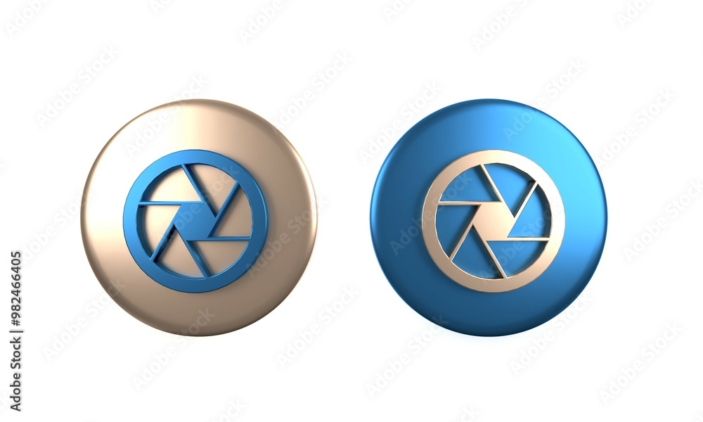 Colorful Camera shutter icon isolated on white background. Circle button. 3D render illustration Colorful Camera shutter icon isolated on white background. Circle button. 3D render illustration