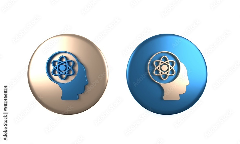 Naklejka premium Colorful Atom icon isolated on white background. Symbol of science, education, nuclear physics, scientific research. Circle button. 3D render illustration