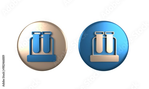 Colorful Test tube and flask chemical laboratory test icon isolated on white background. Laboratory glassware sign. Circle button. 3D render illustration