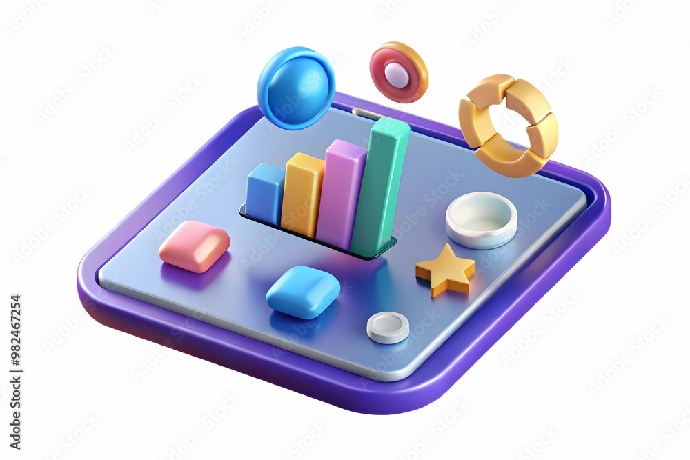 Flat Holographic Tablet on Glossy Surface with Floating Demand and Promotion Icons - Modern Tech Vector Illustration for Promotional Content Flat Holographic Tablet on Glossy Surface with Floating Demand and Promotion Icons - Modern Tech Vector Illustration for Promotional Content