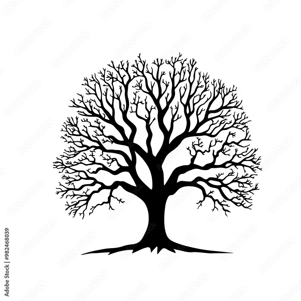 Fototapeta premium Black and white silhouette of a tree with intricate branches