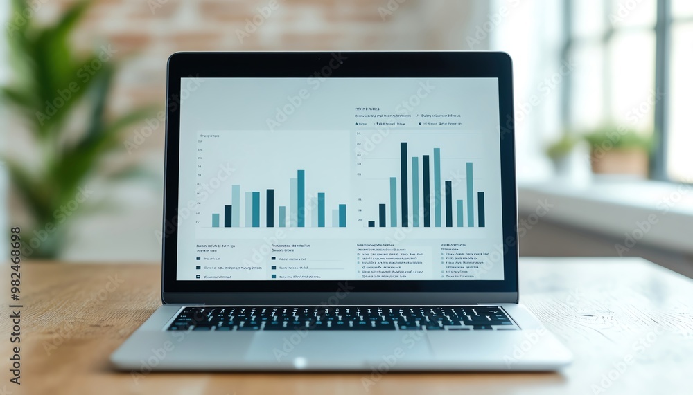Open laptop displaying a digital business plan, modern approach to strategic planning Open laptop displaying a digital business plan, modern approach to strategic planning