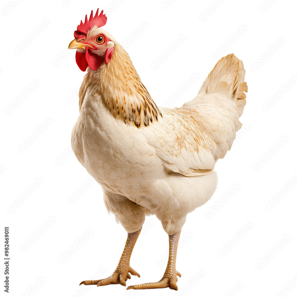 Fototapeta premium A full-body chicken standing on two legs against a transparent background