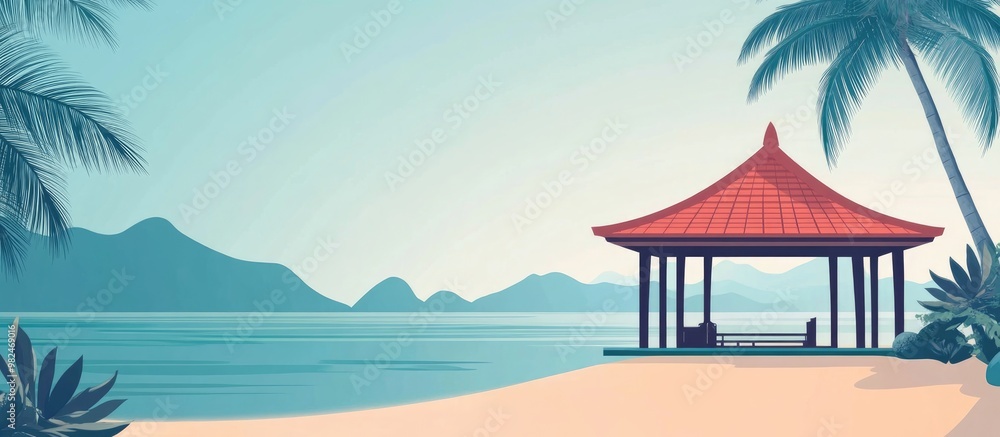 Tropical Beach With Thai Style Pavilion Ai Generated Tropical Beach With Thai Style Pavilion Ai Generated