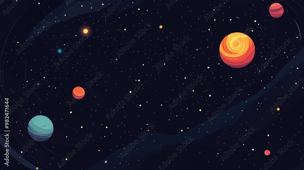 Fototapeta premium Cosmic Galaxy Background Space Scene With Dark Night Sky Sci Fi Solar System With Nebula And Planets