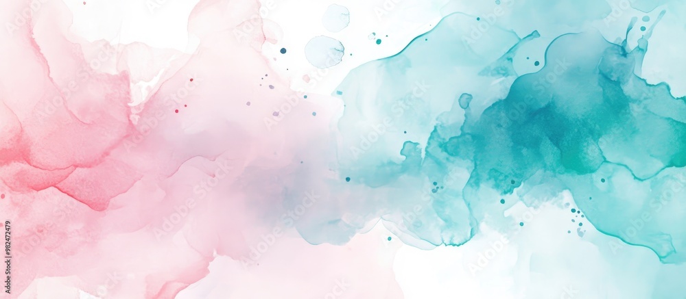 Obraz premium Abstract Watercolor Background In Light Blue Green And Pink Hues Illustration Of Paint Splashes Broad Brush Strokes Banner Design Contemporary Nordic Art Style Watercolor Fluid Stain