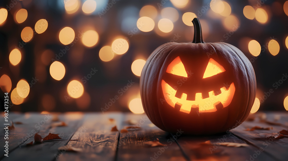 Halloween background pumpkin with a glowing face on a wooden table against a blurry light. Carved Halloween pumpkin head lantern. Premium holiday background for banners, posters, greetings, Halloween. Halloween background pumpkin with a glowing face on a wooden table against a blurry light. Carved Halloween pumpkin head lantern. Premium holiday background for banners, posters, greetings, Halloween.