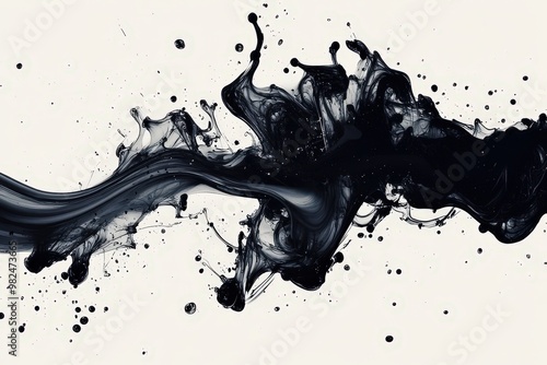 Abstract Black Liquid Splash on White Background