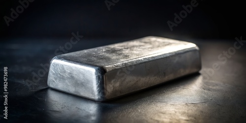 Wallpaper Mural Silvery metal ingot resting on a dark surface under dim lighting, reflecting glints of light Torontodigital.ca