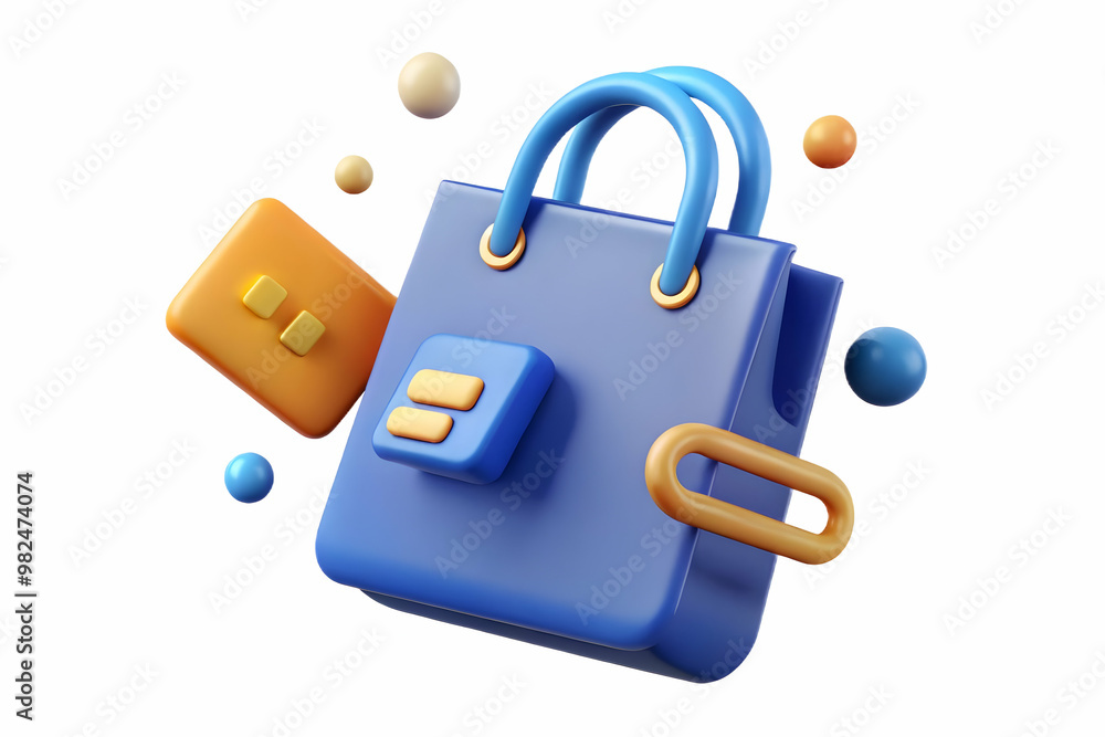 Levitating Shopping Bag Surrounded by Payment Icons for Retail and E-commerce Promotion - Isolated Concept on White Background Levitating Shopping Bag Surrounded by Payment Icons for Retail and E-commerce Promotion - Isolated Concept on White Background
