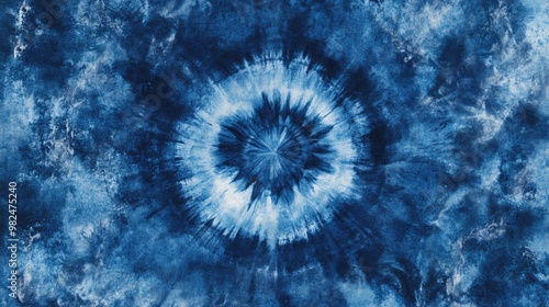 Deep blue indigo tie-dye Shibori design, emphasizing a bold watercolor effect, perfect for fashion and creative textiles.
