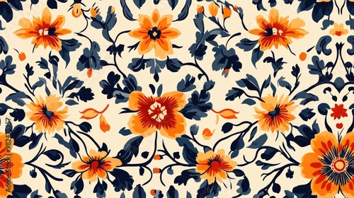 Wallpaper Mural Seamless floral pattern with geometric ornamentation Torontodigital.ca