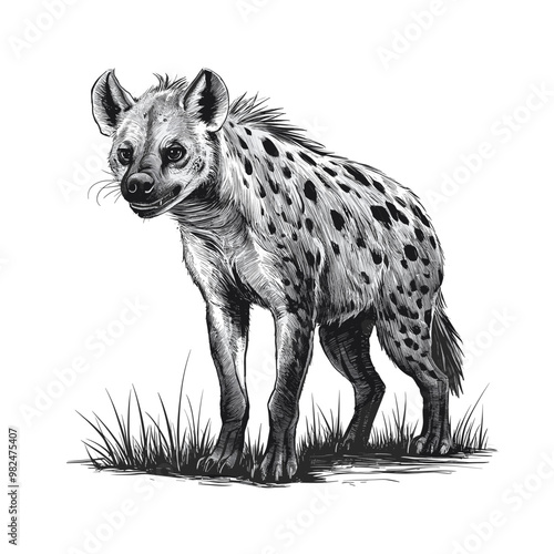 Hyena engraved style ink sketch drawing, black and white vector illustration photo